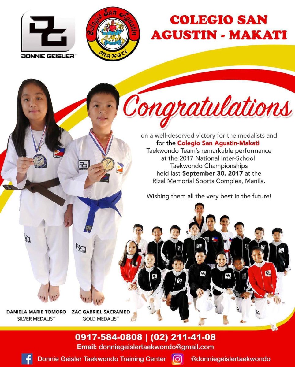 csamakati's tweet photo. Congratulations on a well-deserved victory for the medalist and for Colegio San Agustin – Makati taekwondo team's remarkable performance! https://t.co/ppMMipoG3E