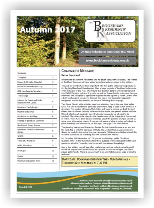 BookhamResident's tweet photo. The BRA Autumn 2017 Newsletter is now available with articles from #Bookham village. https://t.co/Xc3FT6uIbA to read on line. https://t.co/ADJqnhDxAh