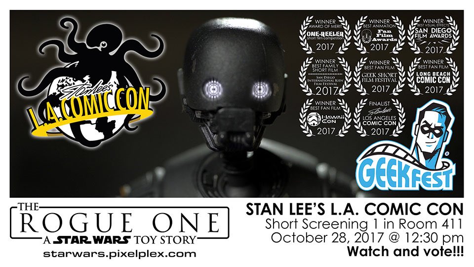 SWToyStories's tweet photo. Thanks @GeekFilmFests for screening #TheRogueOne at @StanLeeComicCon yesterday. Looking forward to the awards ceremony today at 3:45pm! https://t.co/Qwe3siS8KT