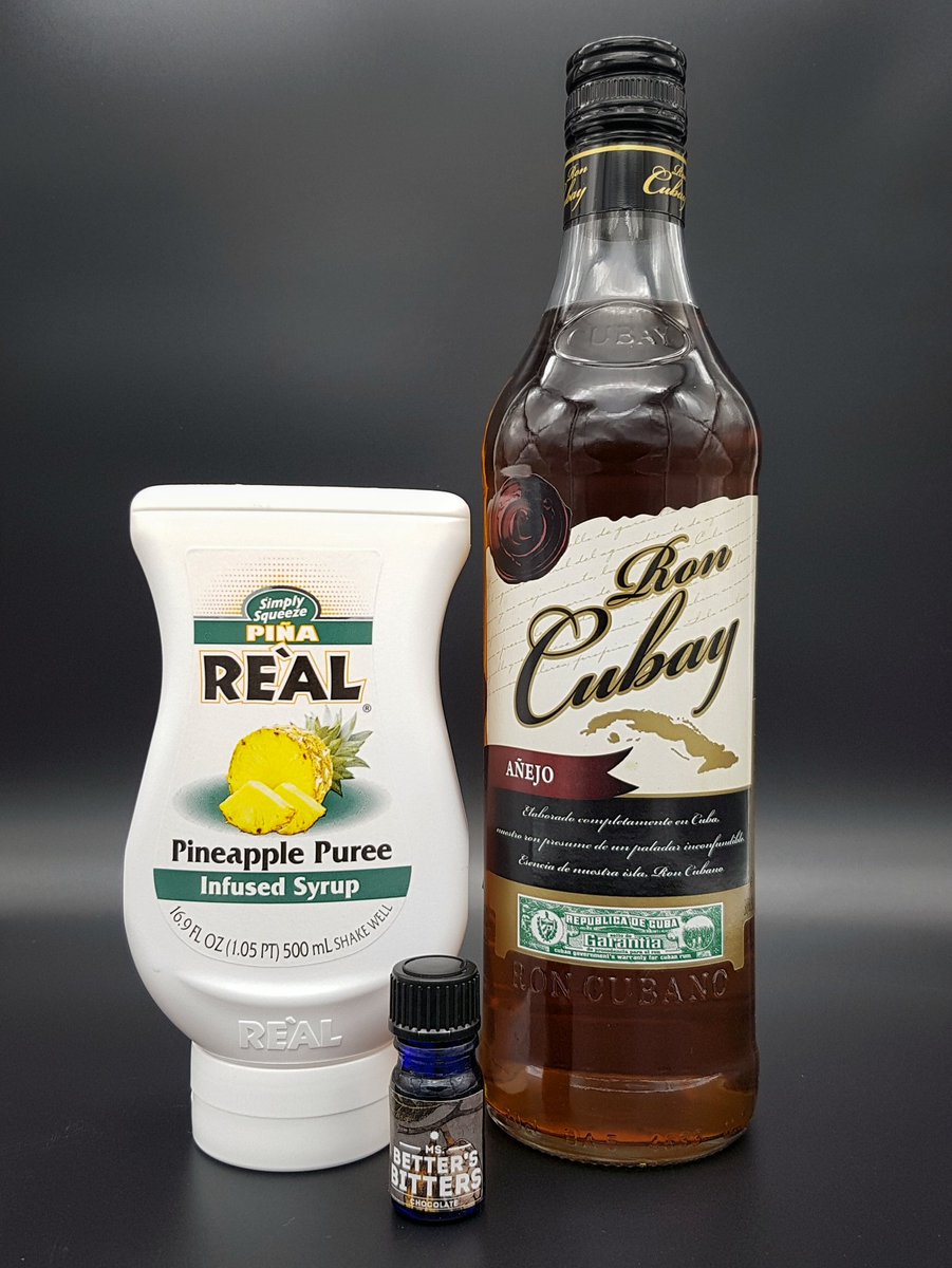 This time in the <a href="/tikicocktailbox/">Tiki Cocktail Box</a> it's <a href="/RonCubayUK/">Ron Cubay Rum</a> anejo, <a href="/realsyrups/">Real Syrups</a> pineapple &amp; <a href="/bettersbitters/">Ms. Betters Bitters</a> chocolate bitters. Good stuff!
