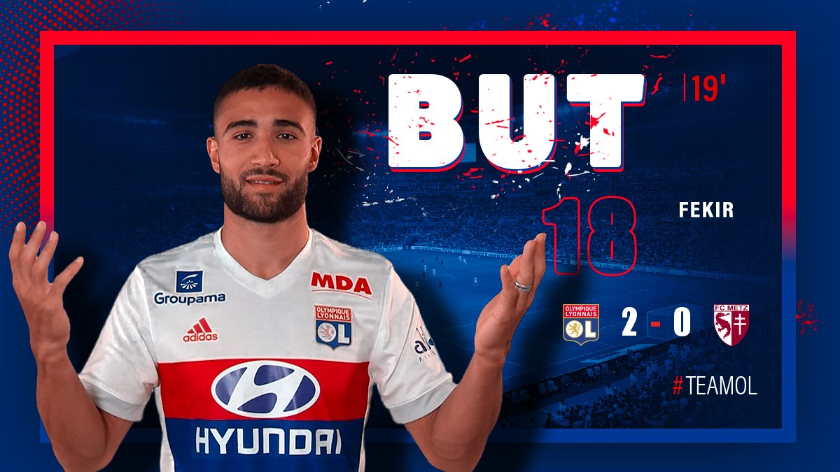 OL's tweet photo. 19' Buuuuuut ⚽️
Le doublé pour Nabil Fekir ! 
Après une énorme séquence de possession, Tete, trouvé dans le dos, sert parfaitement Fekir  ! https://t.co/1LKMrqVoDa