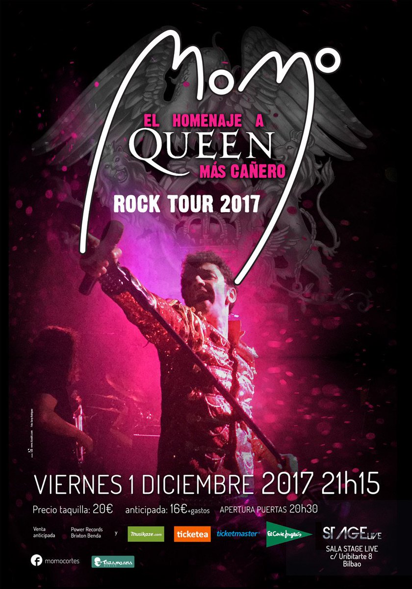 Momo Tributo a Queen en #Bilbao
📅Viernes 1 de Diciembre 
📍Sala StageLive
Entradas en Power Records, Brixton denda y musikaze.net/web/?menu=138&…