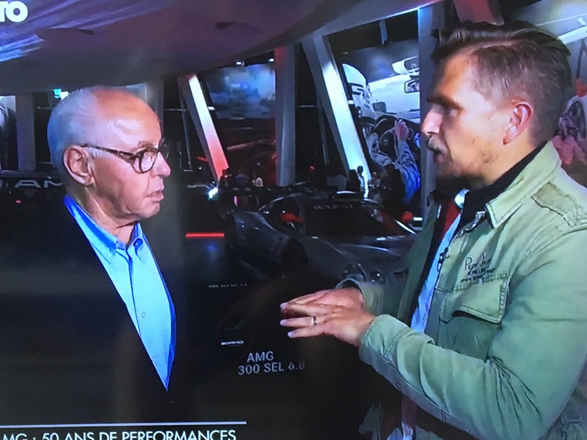 Guillaume_F1's tweet photo. Superb @automoto_TF1 this morning for 50 years of AMG In the company of our friend @jpgagick !!!!!! @MercedesAMG #50YearsofAMG #TF1 suit 1 https://t.co/ynwgWFmoFD