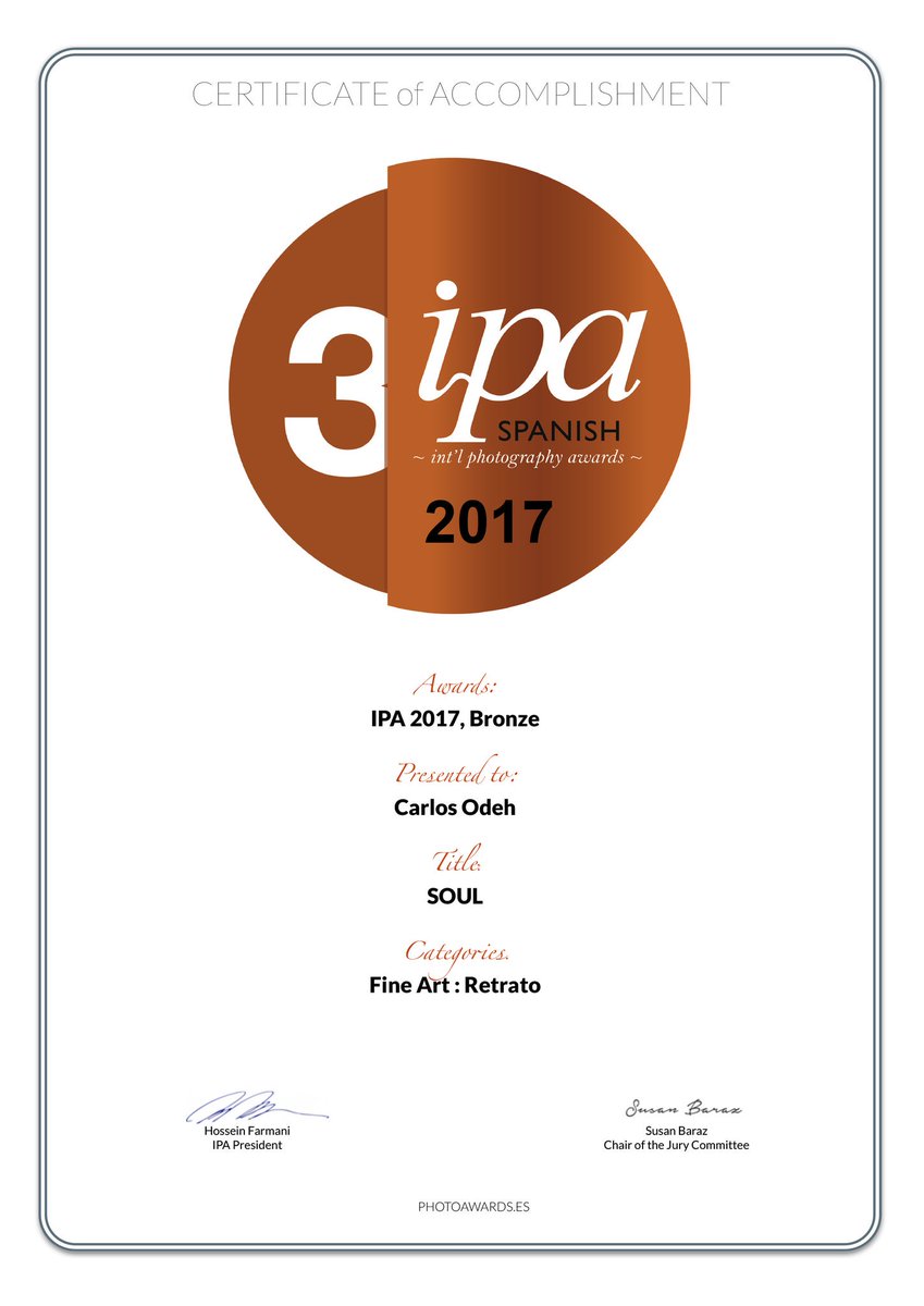 carlos_odeh's tweet image. Certificado del premio obtenido en los INTERNATIONAL PHOTOGRAPHY AWARDS. Uno de los premios de mayor prestigio internacional. ¡Gracias!