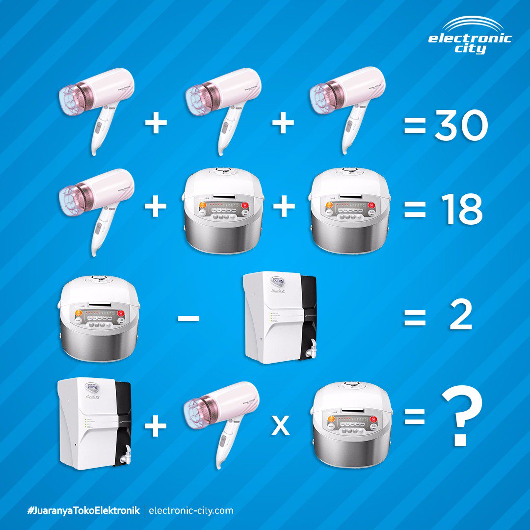 electronic_city's tweet photo. Uji kemampuan berhitung Anda lewat fun game sberikut ini, yuk! Jika Anda tahu jawabannya, share di kolom komentar ya! :)
#itsEC
#ECgames https://t.co/NpuVYGBnaV