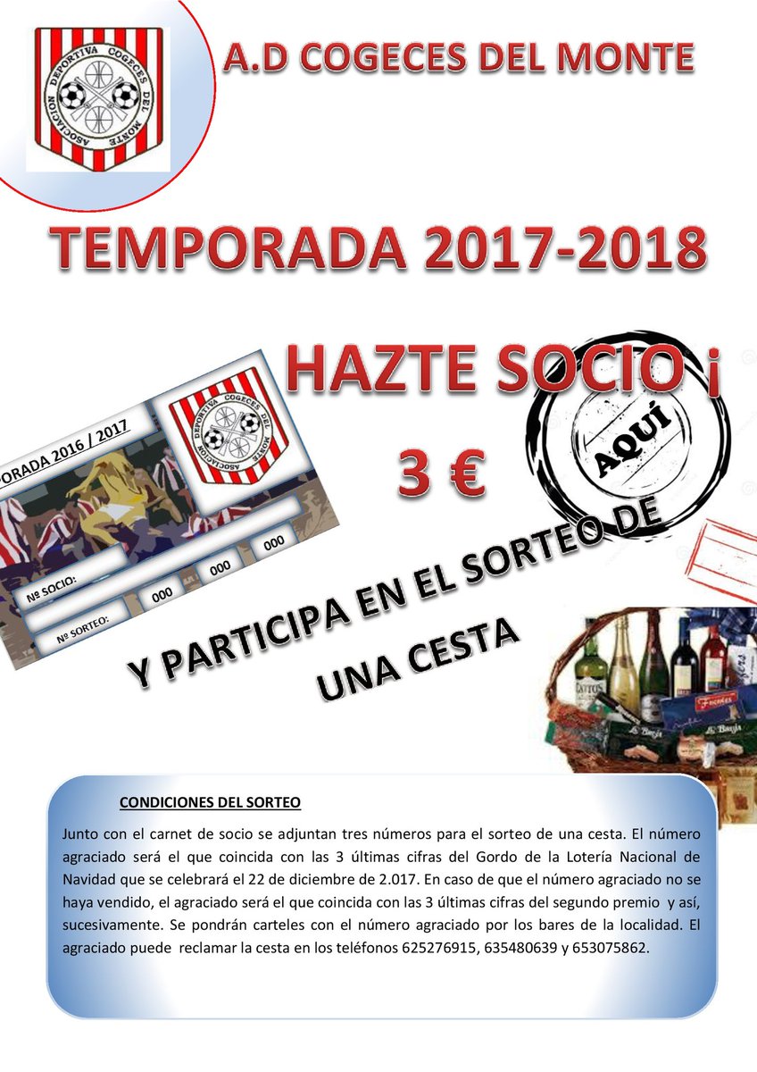 ADCogeces's tweet photo. ¡¡HAZTE SOCIO!!
Ya puedes comprar los carnets para apoyar al equipo y entrar en el sorteo de una cesta de navidad📦🙏📦🙏📦 https://t.co/cwXMcbzzK4