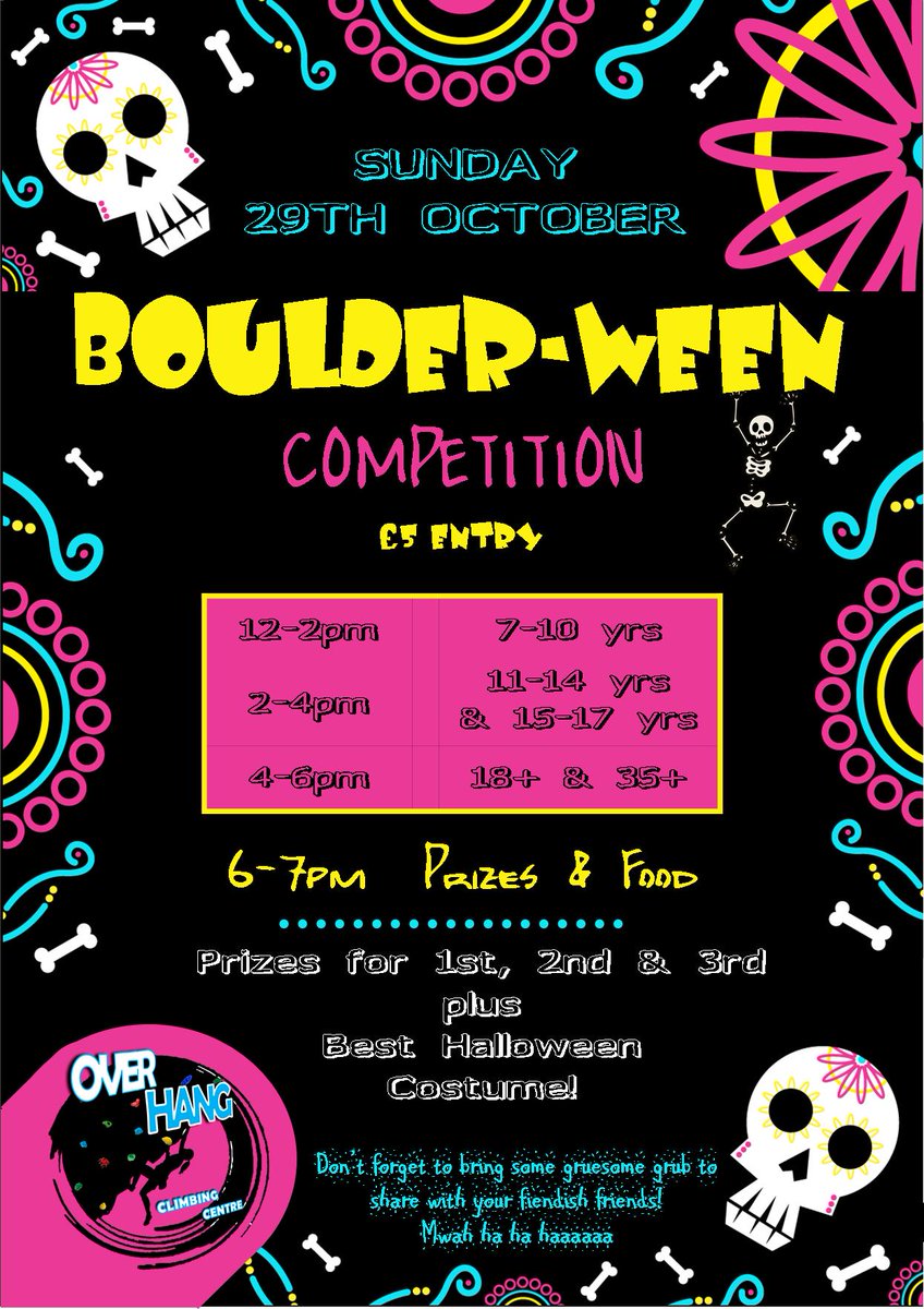 OverhangTenby's tweet photo. It's our Boulder-ween comp today! Good luck if you're taking part. Only £5 to enter &amp; prizes to be won. Best Halloween costume prizes too! https://t.co/eEk1gu4jcT