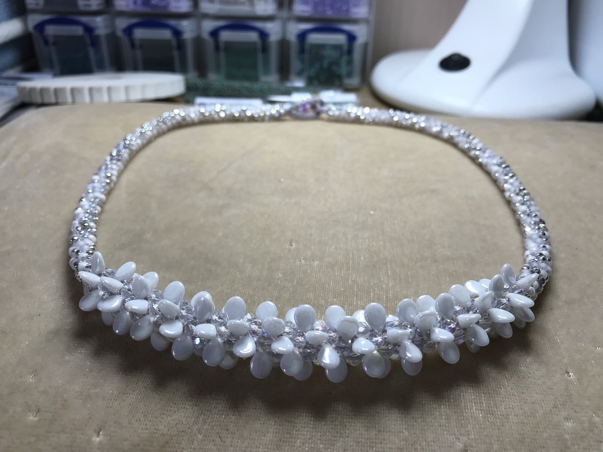 Winter ❄️ whites and silver kumihimo necklace with pip beads and crystals ❄️🐝💖#handmade #beads #kumihimo #Winter