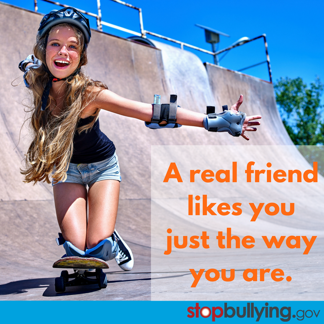 StopBullyingGov's tweet photo. A real #friend likes you just the way you are. #weekendwisdom #friendshipgoals #positivevibes #bullyingpreventionmonth #stopbullying https://t.co/gwInGBwjlv