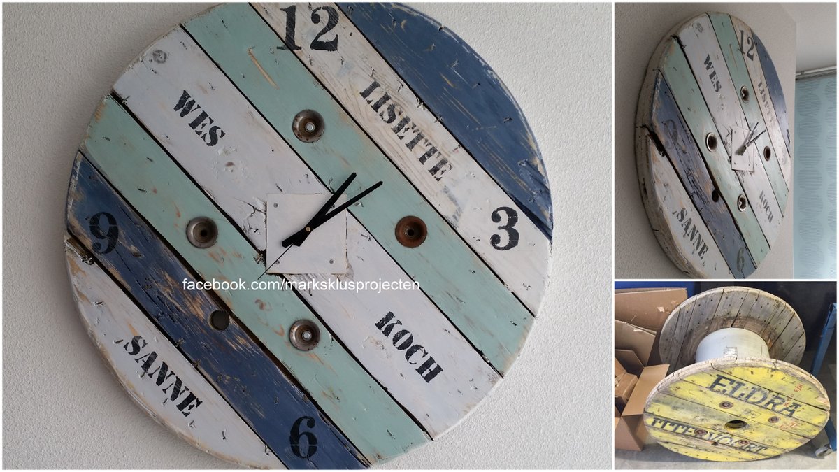 iRecyclart's tweet photo. From Wirespool to Clock : https://t.co/eZuEVKdwCS - #HomeDécor #PalletClock #Reel https://t.co/OIdrO8SFJl