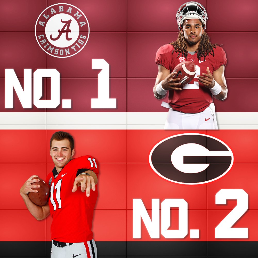 SECNetwork's tweet image. No. 1 Alabama
No. 2 Georgia

For the 24th time in AP Poll history, the nation's top two teams are from the SEC.