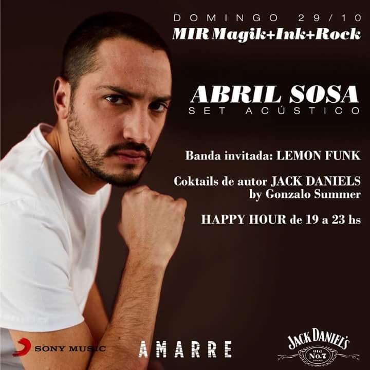 AmarreBar's tweet photo. Hoy: MIR 🔛Music - Ink - Rock
☆ABRIL SOSA
Banda invitada: Lemon funk
🍸Coktails de autor #JackDaniels by Gonzalo Summer
#HappyHour de 21 a 23 https://t.co/qrXCpCbuQq