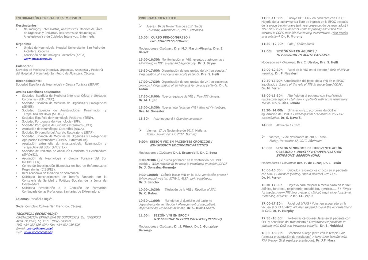 Programa del IX Simposium Internacional sobre Ventilacion Mecánica No Invasiva #simposiumVMNI