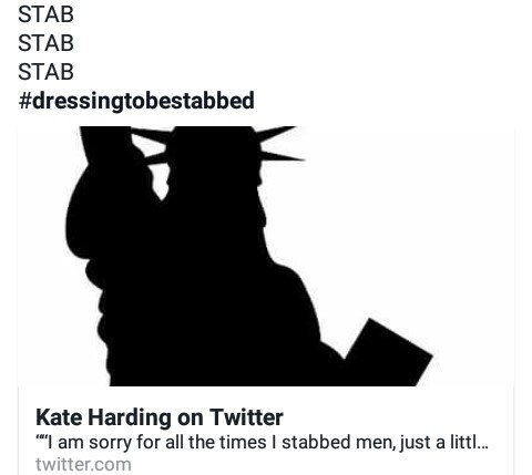 MarkBell5's tweet photo. @KateHarding #dressingtobestabbed
@KateHarding 
#KateHarding https://t.co/0DIVlb37Uo