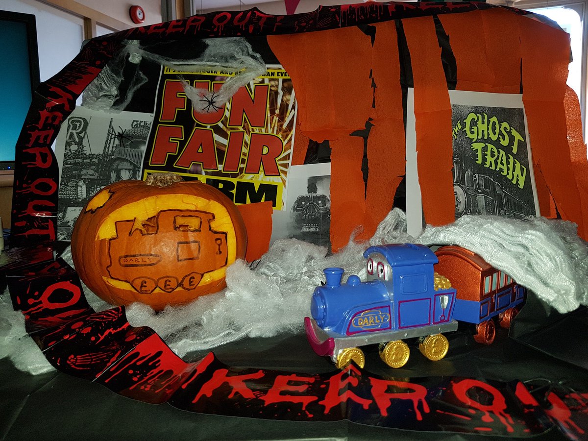 DarlingtonBS's tweet photo. Darly's turned into a ghost train for Halloween! 'Like' this one to help #Yarm's chances of winning ยฃ100 for @CashForKidsTFM! #GetLiking https://t.co/Wo3J6CRsNf