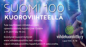 JukkaIsokangas's tweet photo. Kuorot viihteellä to 2.11. klo 19 #apolloliveclub #viihdekuoroliitto #Suomi100 #helsinginlaulu https://t.co/MB4N2nMSoi
