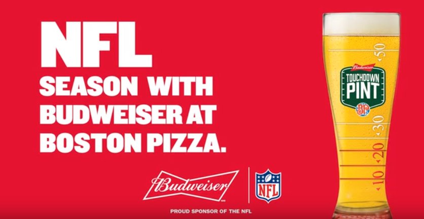 #NFL + #Budweiser + #BostonPizza = #TouchDownPint ow.ly/UdjW30fVaMk Sounds like a Win Win! Join us in #StratfordON for #NFL #GameDay