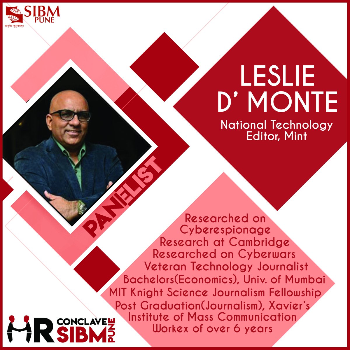 HRC_SIBMPune's tweet photo. Presenting you our Second Panelist - Mr Leslie D'Monte - National Technology Editor at Mint. 

#HRConclave2017
#DigitialDisruption
@SIBMPune https://t.co/jNmTAK7NcK