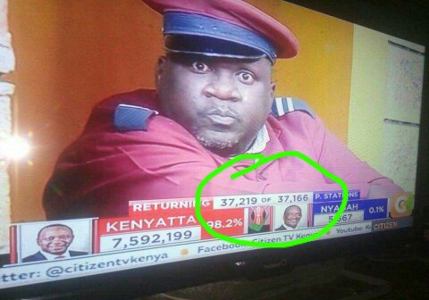 Shirandula in total shock wth the displayed numbers of polling stations by IEBC. 37,219 of 37,166 polling stations. #KenyaPoll #Kivumbi2017