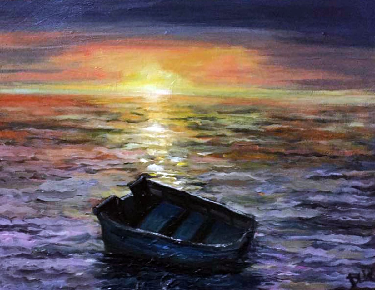 Dwolfdesigns's tweet photo. #solitude #ocean #canoe #coast #sunset #oilpainting #artforsale #dwolfdesigns #deblwolf #nautical #newengland https://t.co/KOtEeZhshG