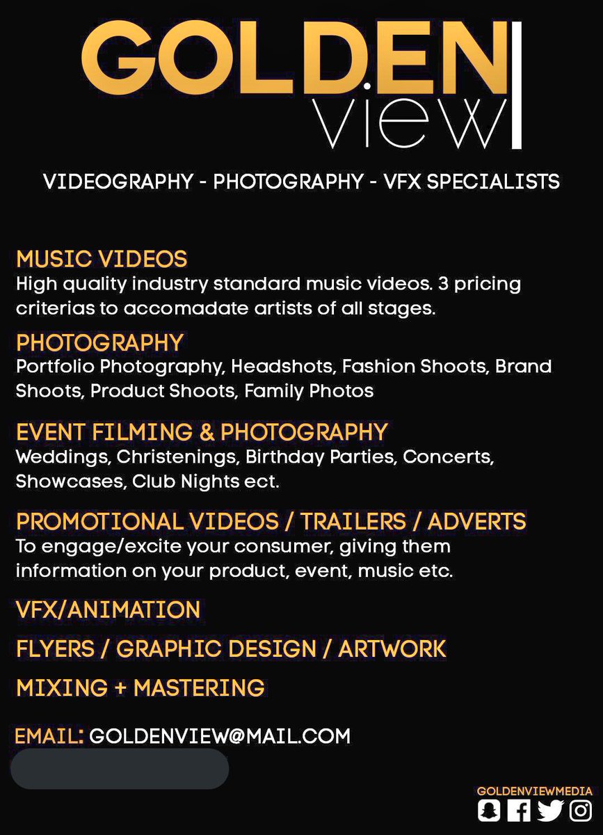 GoldenViewMedia's tweet photo. Checkout some of our services &amp;  contact GoldenView@mail.com or send us a DM 

#GoldenView https://t.co/q0oqjeWgGq
