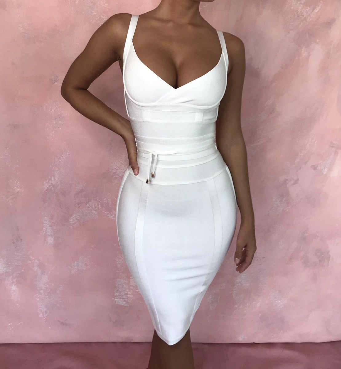 pink tie waist bandage dress