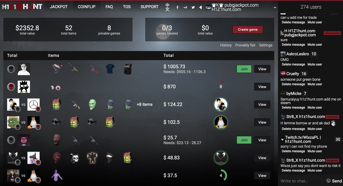 h1z1hunt's tweet photo. Big coinflips and 270 people online ! 
Come and try https://t.co/ZiMe6KuJbs ! https://t.co/TrpjnI7cok