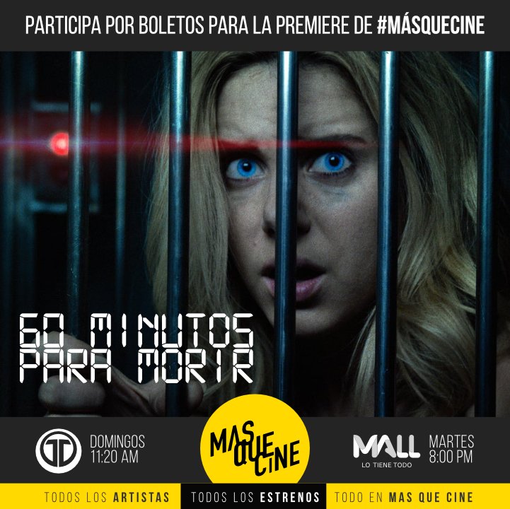 alexmedela's tweet photo. ¡Sintoniza YA #MásQueCine por @Telemetro y pendientes para participar por 🎟 para la premiere de #60MinutosParaMorir gracias a @balunfilms! https://t.co/wFa1q09rrD