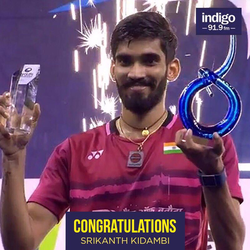IndigoMusicCom's tweet photo. Congratulations @srikidambi. 4th Super Series Title of 2017 🏆🏆🏆🏆
You made us proud, four times over !! #FrenchOpenSS #Badminton #Champion https://t.co/T4RVIPfMmR