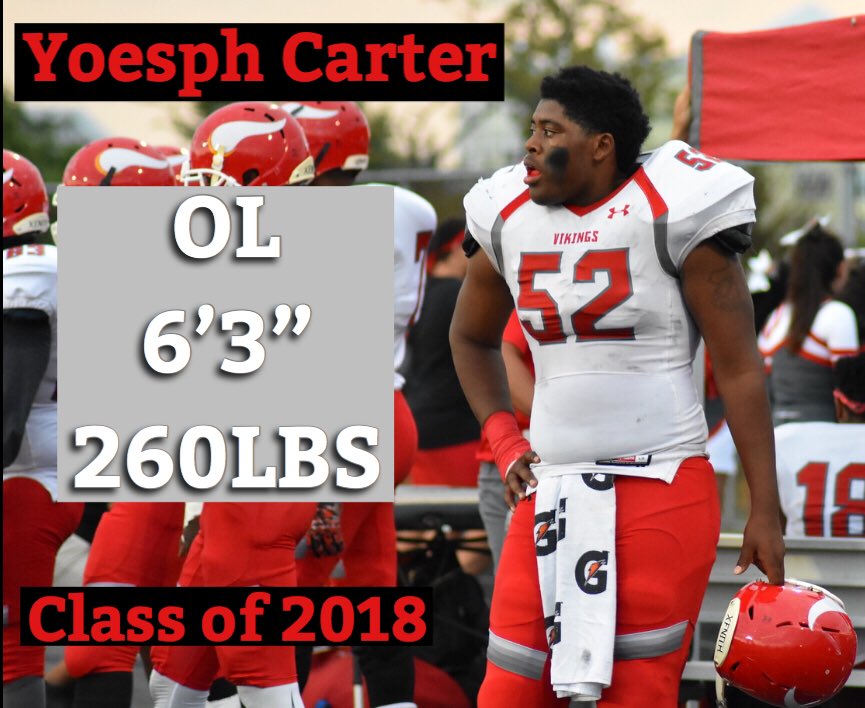CoachBWestbrook's tweet photo. Yoesph Carter | OL | 6’3, 260LBS | Princeton High School (Cincinnati, OH) | C/O 2018 | #VikesOnDeck #VikesGotNext
https://t.co/9XLn1MFqyq https://t.co/YUWBd8gzci