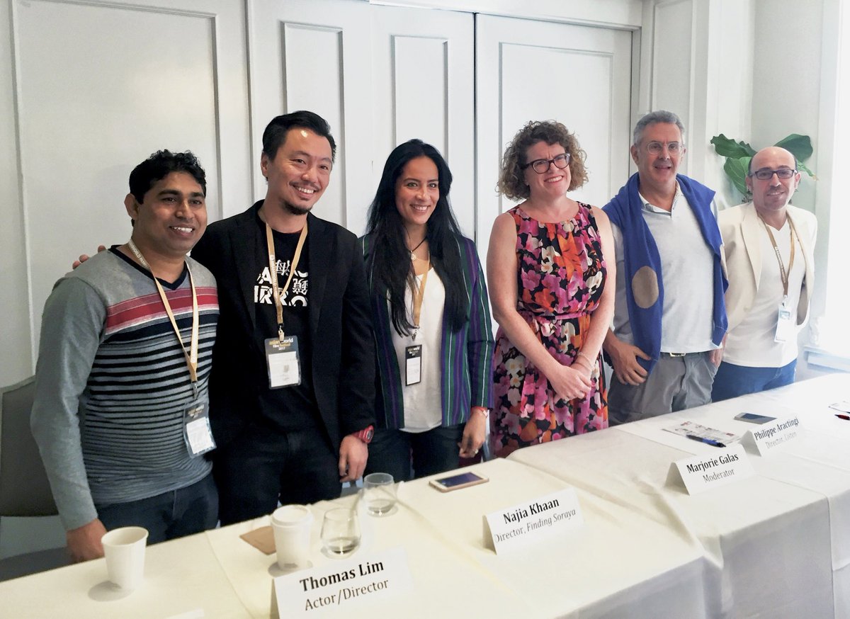 LAThomasLim's tweet photo. 10/28: Wonderful to speak on the same panel as these directors with films submitted for the Oscars and Golden Globes. @asianworldff 
#AWFF https://t.co/QpExpwtgK4
