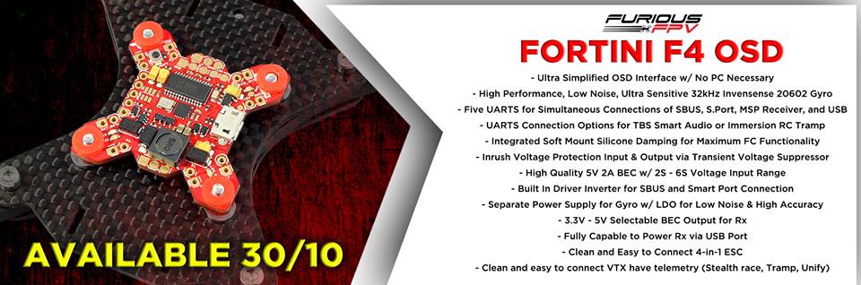 #FuriousFPV Fortini FC with OSD now available! Order here: goo.gl/EzvrVL
#FortiniOSD #AIO #flightcontroller #ドローンレース #quadcopter