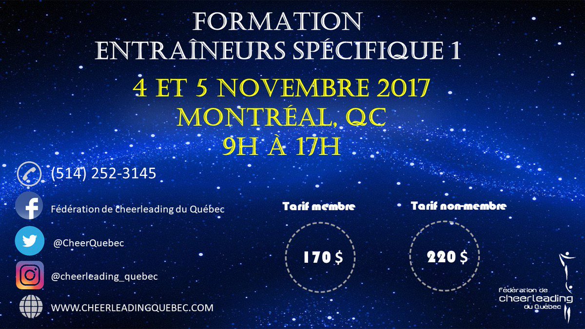 CheerQuebec's tweet photo. Les formations de Trois-Rivières et Montréal auront lieu dans une semaine ! Hâtez-vous de vous inscrire! Date limite :  1er Novembre 2017 https://t.co/rBLCSRaVbM