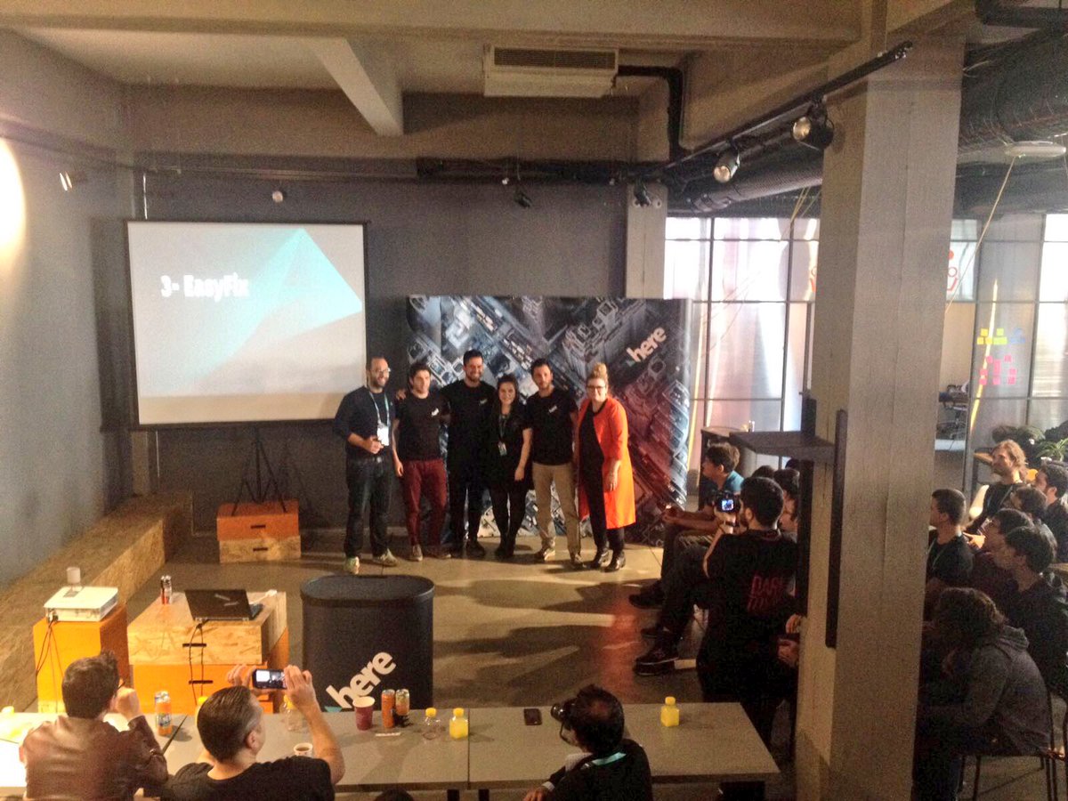 hackquarters's tweet photo. #HEREHackathon'un sonuçları açıklandı! Hackathon'un üçüncüsü #Easyfix oldu. #gladtobeHERE #HEREHackathonIstanbul https://t.co/UQSr1Q9NiQ