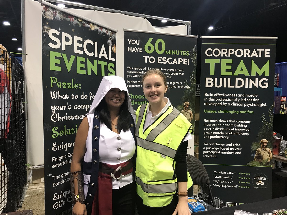 EnigmaEscapes's tweet photo. Itโs the last day of #Comicon & even the T-Rexes came by to visit! See us to enter a draw for a $150 GC! #C42017 #enigmaescapes https://t.co/CyxZaWpJX6