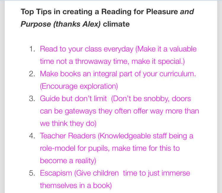 smithsmm's tweet photo. My top tips for creating that proper reading culture. Sure lots of others have tips they could share too. #MakeReadingImportant https://t.co/no7uRc0OMz