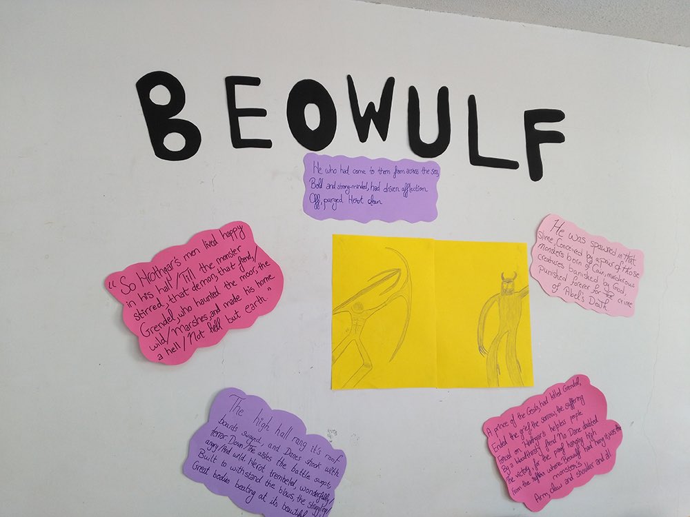 RHHS_EngDept's tweet photo. SE 2 humanities Epic of Beowulf students draw a scene from the epic, extracted important quotations and highlighted the epic elements. https://t.co/YXOw0kZnlF