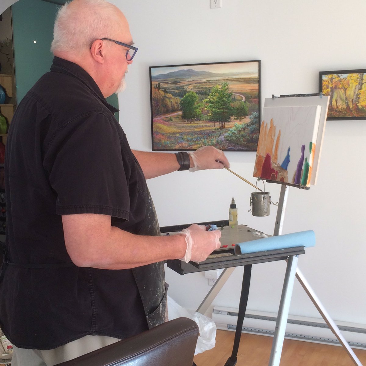 Larry Reese is painting LIVE in studio <a href="/_whitegallery/">white gallery</a> until 3! #LarryReesePaintsLive