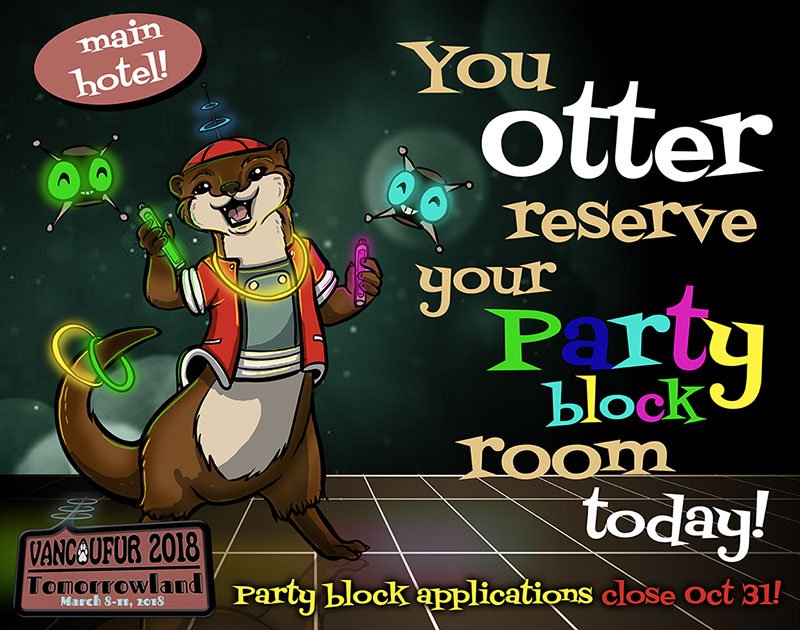VancouFUR's tweet photo. Time is running out! Only 2 days left to apply for #Vf2018 #partyblock! If you host a #party at-con, you must apply. https://t.co/7Tgiiz7m1l https://t.co/JwJPPvjKlP