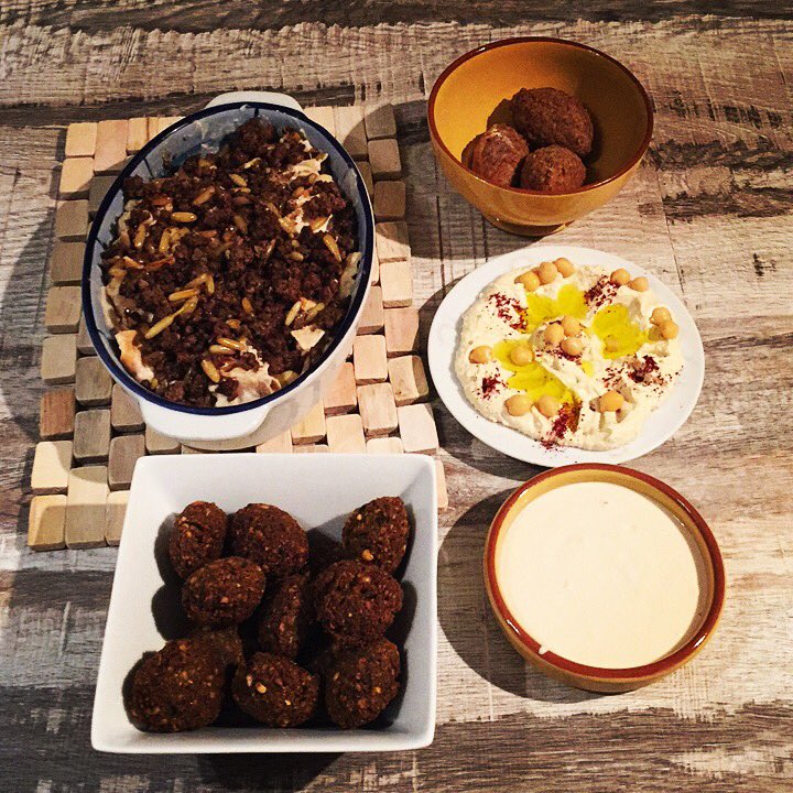 YMasannat's tweet photo. A bit of #Jordan in #Aberdeen #scotland #homemade #fatteh #kubbeh #&amp; falafel and the #hummus is from @marksandspencer @AliMGhanem join us https://t.co/bHE9gpTq53
