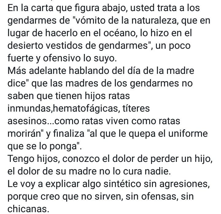 PPTenel13's tweet photo. Carta Abierta de una madre de una mujer Gendarmen. 
Necesitamos más personas cómo está madre y menos como Sergio Maldonado. 

RT 📍 https://t.co/UeX65T6L46