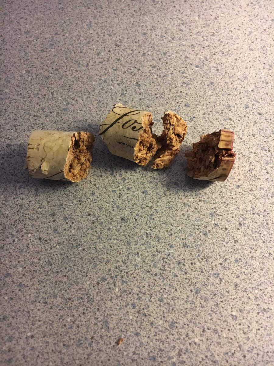 BrooklynnDT's tweet photo. Best wine but a dry crumbling cork was a struggle to get out! But we made it work! @joshcellars https://t.co/4EJROLQb8A