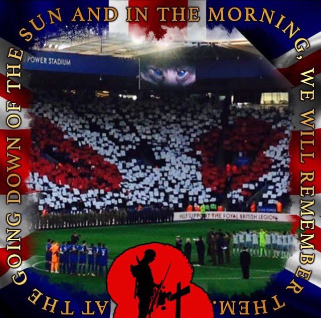 Kezzacoops2017's tweet photo. Amazing Remembrance ceremony pre match today at the King Power and half time military lap of honour, so proud of our team today 🐺💙🐺 https://t.co/TpB8rdYj51