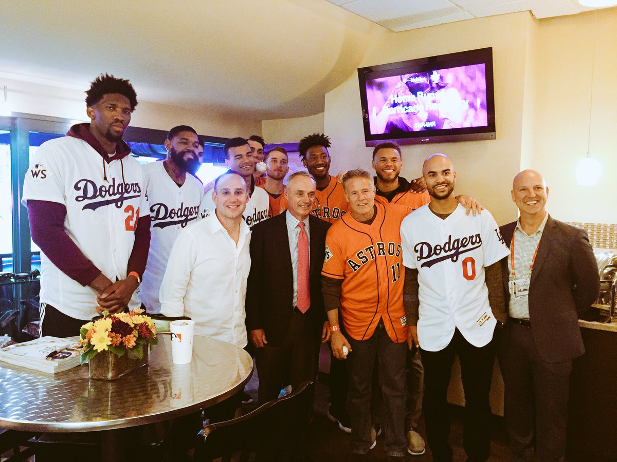 JoelEmbiid's tweet image. In the house with Commissioner Manfred and company #WorldSeries #TheProcess