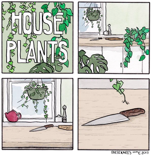 Spooky stuff. https://t.co/2LlpCMkmdz #falseknees #comic #webcomic #houseplants 