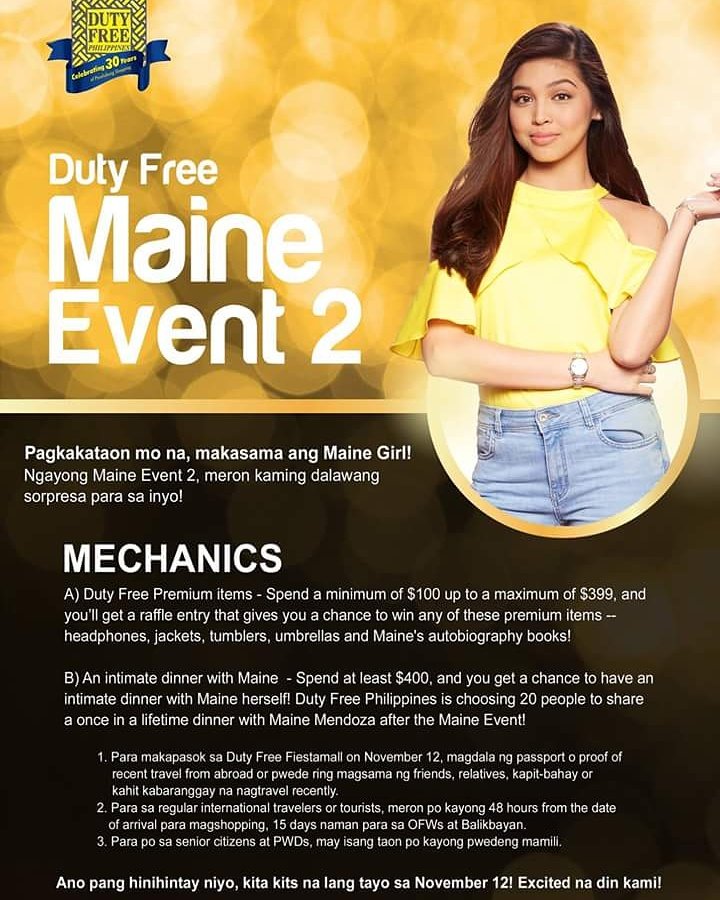officialaldub16's tweet photo. Tara na sa Duty Free Philippines Fiestamall sa November 12 para makisaya! #DFP30 #DutyFreeMaineEvent2
#ALDUBDedicatedLove
@mainedcm https://t.co/81RmMsGK4K