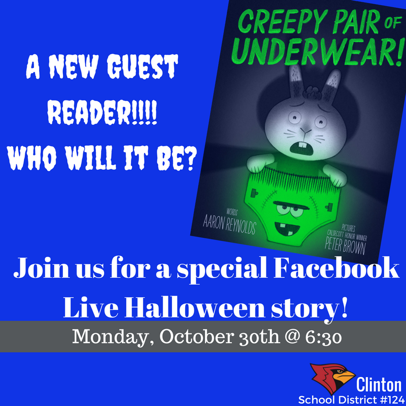ClintonMoCards's tweet photo. A special Facebook Live bedtime story? Yes, please!
Join us for a Halloween story Mon @ 6:30
#CardinalPride
@HenryElementary  @CIScards345 https://t.co/D4TGfBRTEZ