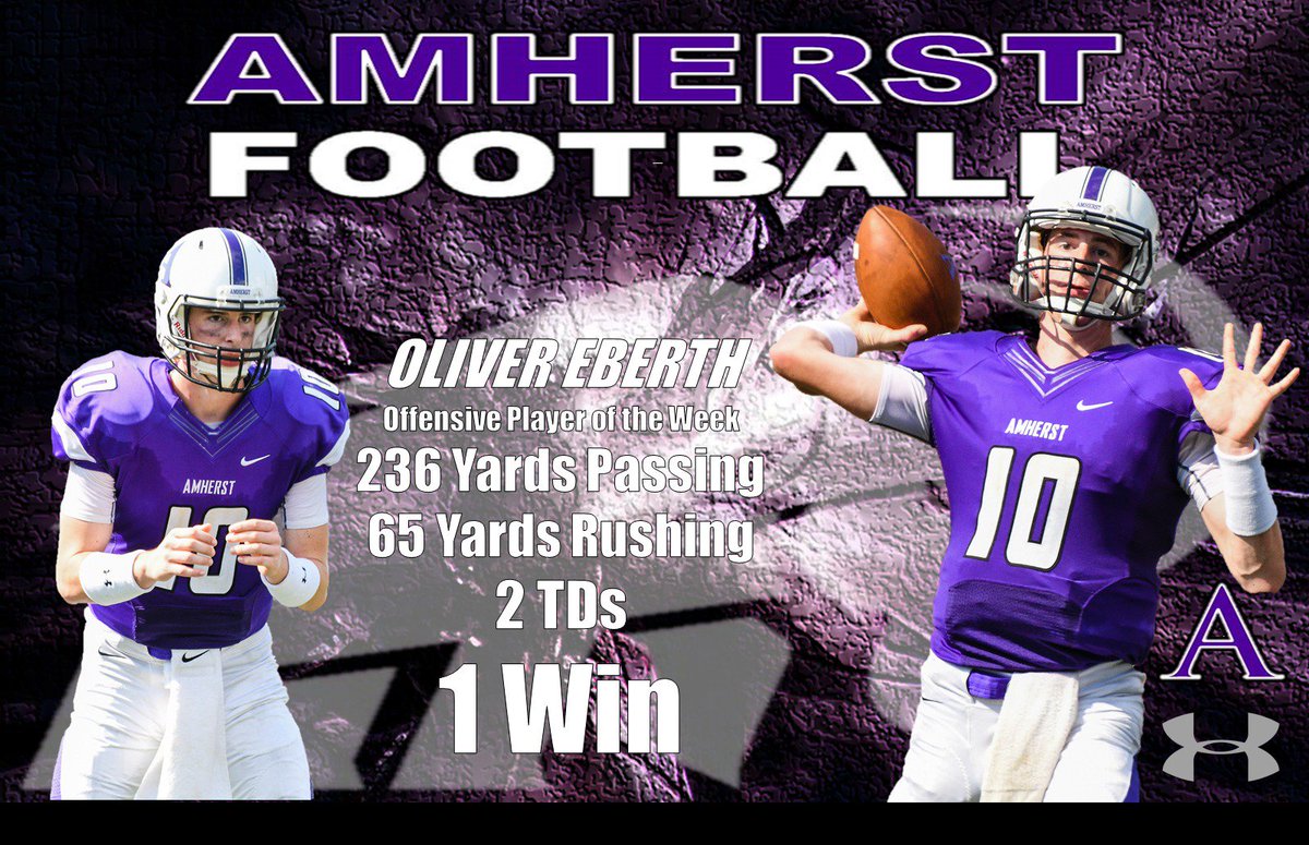 Congratulations to QB, Oliver Eberth, for winning the NESCAC Offensive POTW award following our 31-26 victory over Tufts! #CrankIt #TusksUp