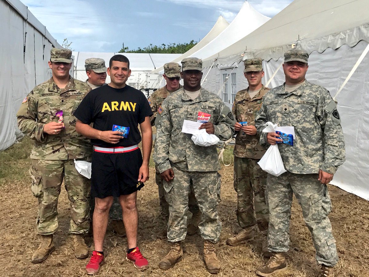 SCNationalGuard's tweet photo. #SCGuard Soldiers receive care packages from @AmericanAir thanking them for their support helping #PuertoRico recovery #HurricaneMaria https://t.co/NB07WVyoz2