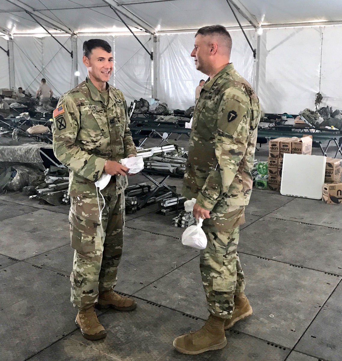 SCNationalGuard's tweet photo. #SCGuard Soldiers receive care packages from @AmericanAir thanking them for their support helping #PuertoRico recovery #HurricaneMaria https://t.co/NB07WVyoz2